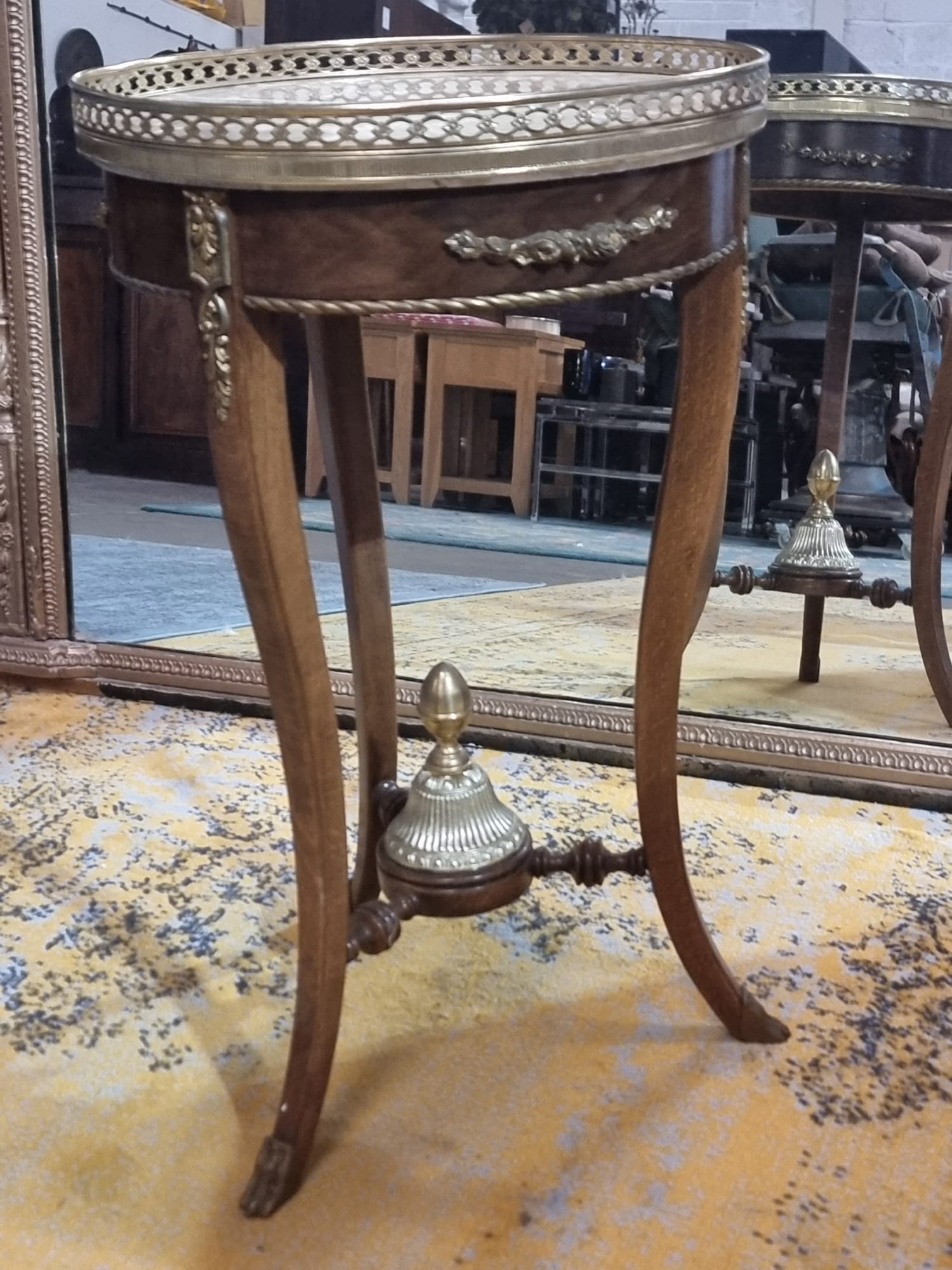 French Empire Gueridon Table Mahogany And Gilt Metal Inlay, Circular Galleried Marble top above a - Image 10 of 10