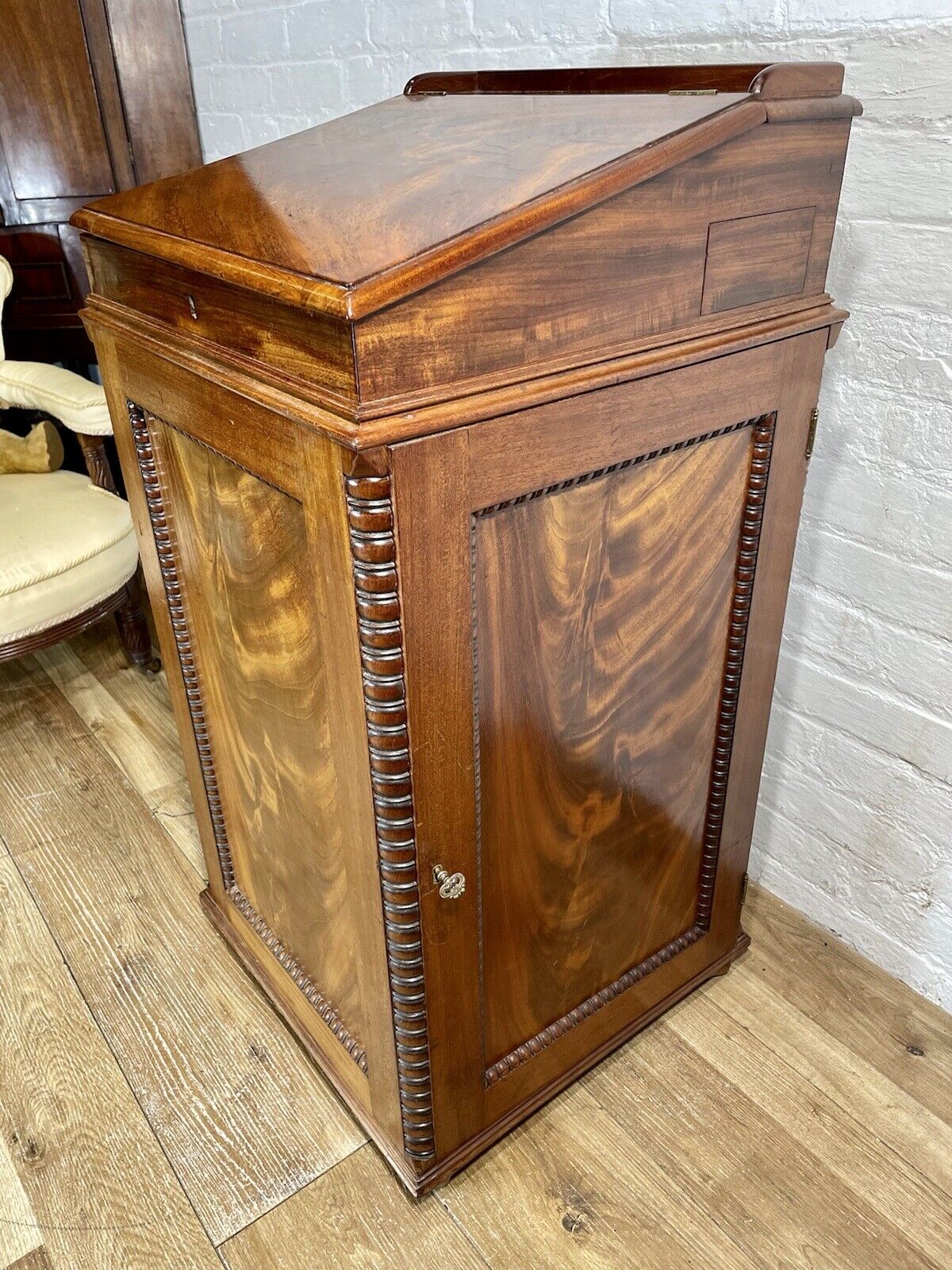 English Georgian Regency Flame Mahogany Davenport Writing Desk circa 1820 a moulded gallery above - Image 2 of 12