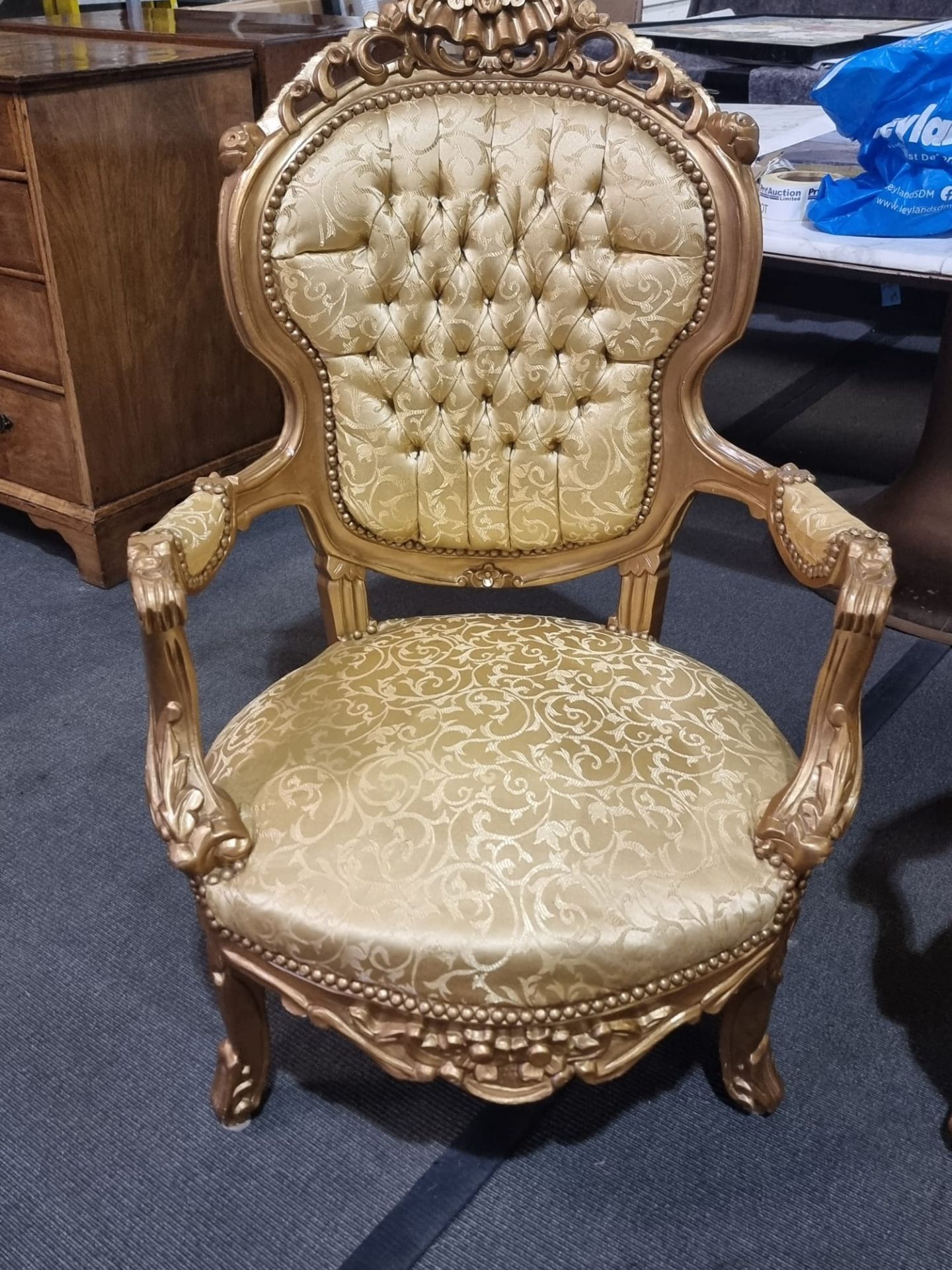 A Pair Of French Style Gilt Wood Framed Open Armchairs, Each With Moulded Show Wood Frame, The - Image 9 of 11