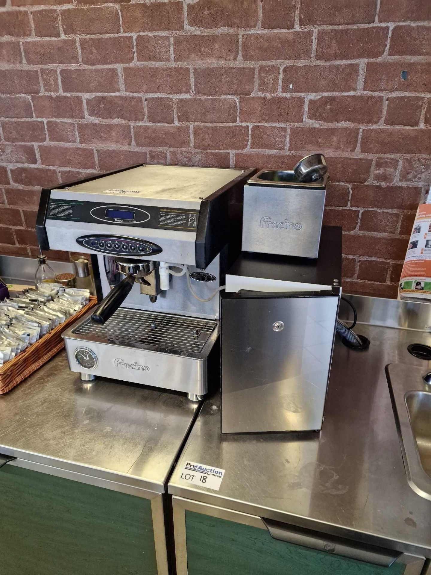 Fracino Velocino1 Espresso Coffee Machine with Vitrifige model FG101frc Milk Fridge and tap out box