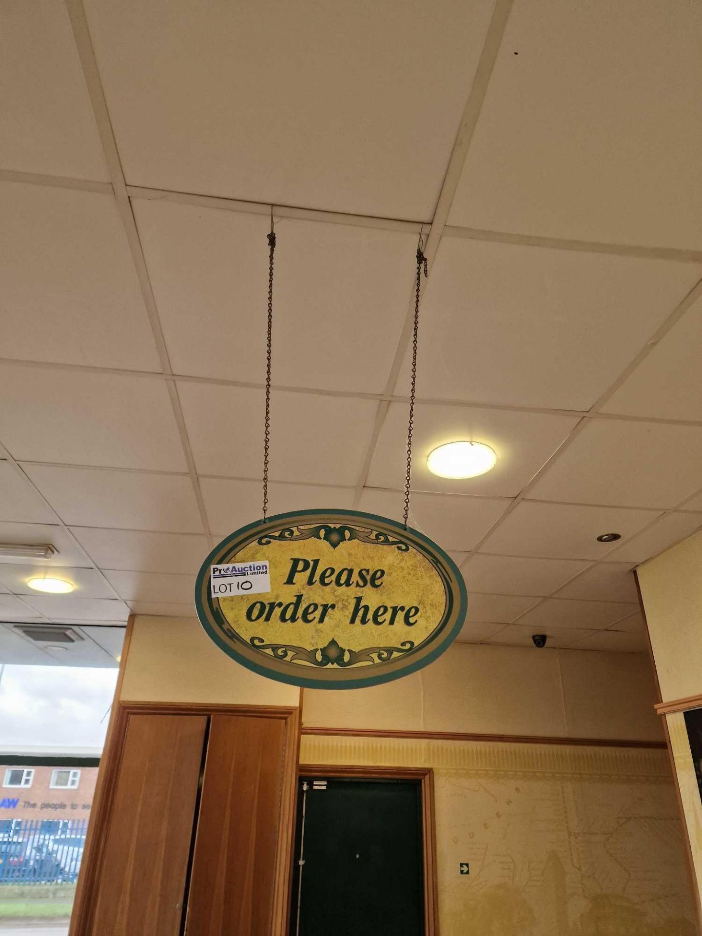 Chain Ceiling suspended 'Please order Here' directional Sign 38 x 26cm