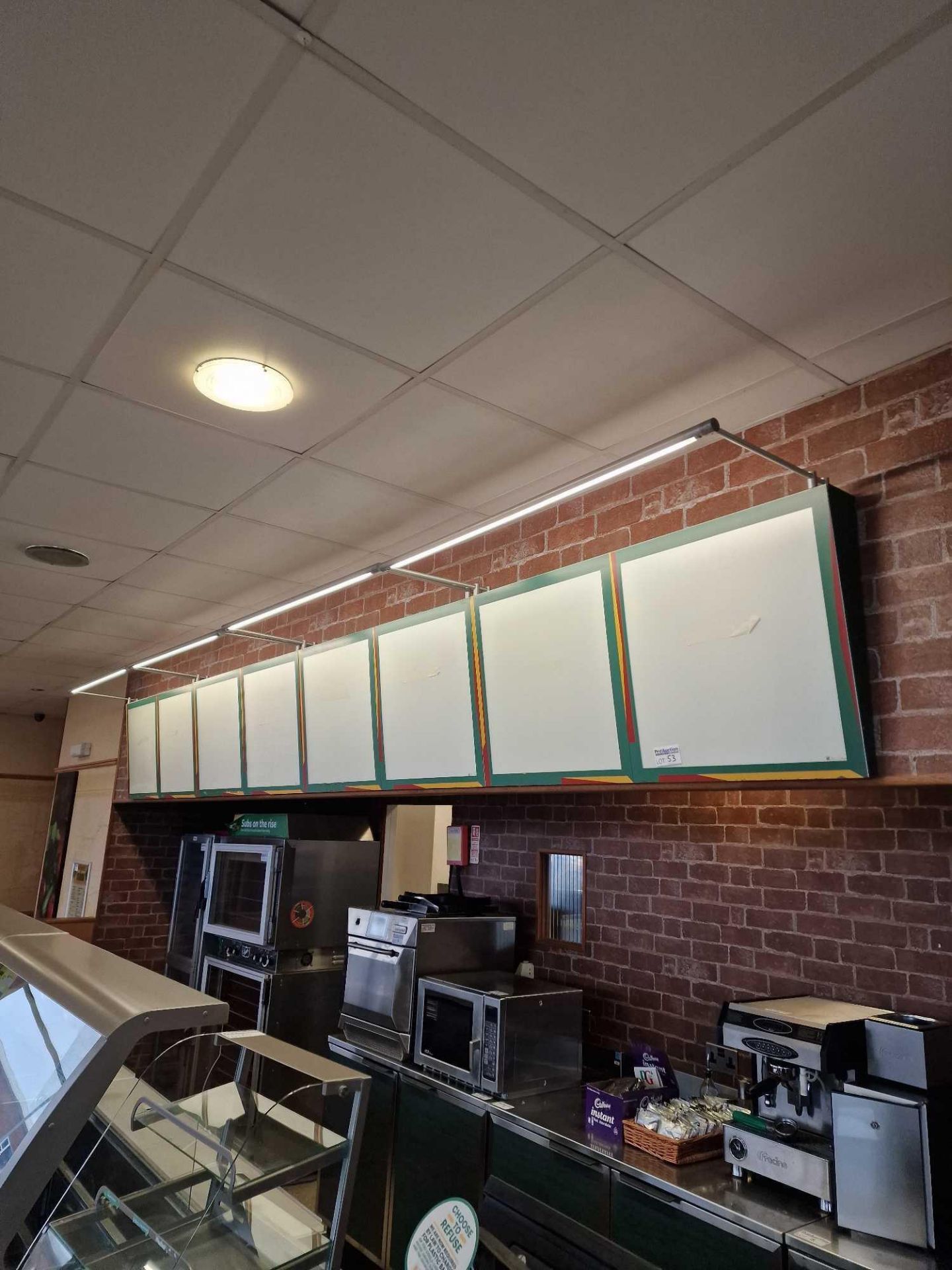 8 Station illuminated wall mounted menu display boards spans overall 5000 x 620mm - Image 2 of 2