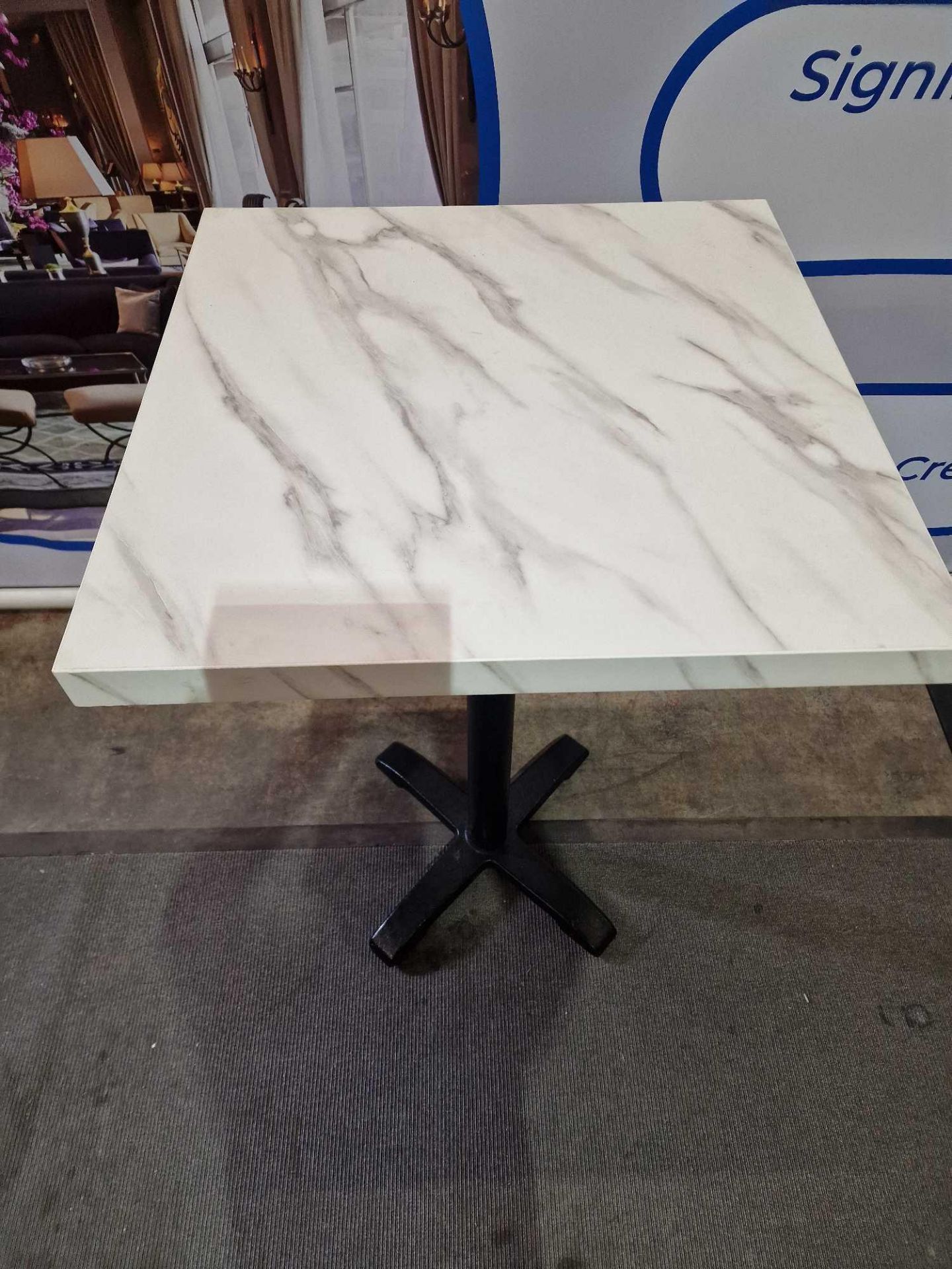 Bolero square poser table faux marble top poser table on black powder coated pedestal 70 x 70 x - Image 2 of 3