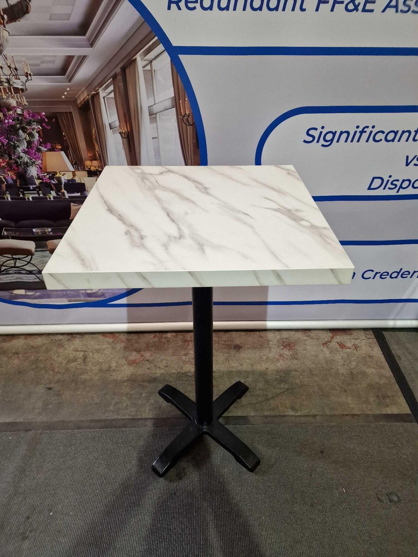 Bolero square poser table faux marble top poser table on black powder coated pedestal 70 x 70 x - Image 3 of 3