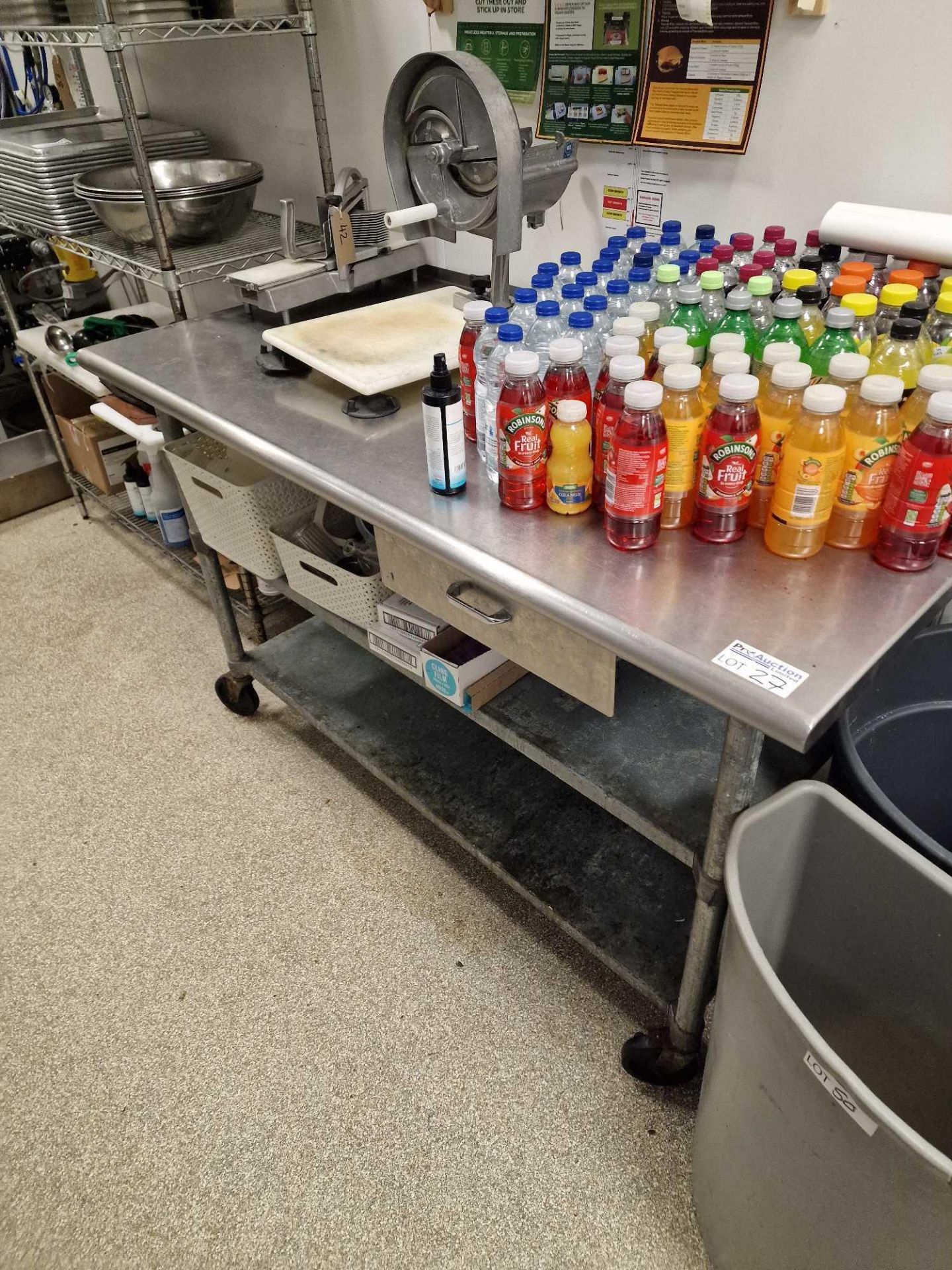 Stainless steel mobile preparation table with two undershelves and drawer 1530 x 760 x 950mm