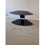 Television stand modern black glass and lacquered wood and chrome stand 91 x 45 x 50cm (Room 4A)