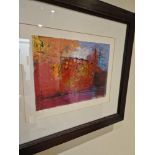 Framed art work in walnut frame 58 x 52cm (Room LG -)