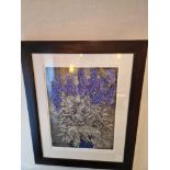 Audrey Scovell (British) framed art work titled Aconitum blue wave Artist Proof in walnut coloured