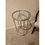 A stainless steel and tempered glass side table 35cm diameter x 64cm tall (Room OD)