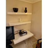 A set of 3 floating gloss white wall shelves 1 x 120 x 60cm and 2 x 120 x 35cn (Room OD)