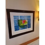 Framed art work titled Diver Vert VI signed in glazed walnut coloured frame 90 x 77cm (Room 1C)