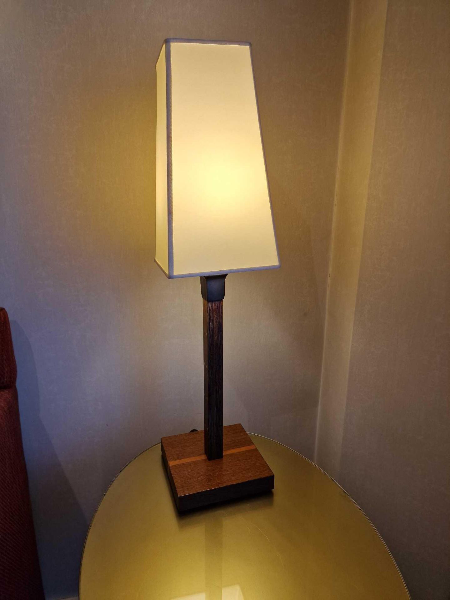 Promemoria table lamp wood column lamp with bronzed collar decoration on square base complete with - Image 2 of 2