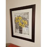 Audrey Scovell (British) framed art work titled Lillies Yellow Damask Artist Proof in walnut