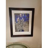 Audrey Scovell (British) framed art work titled Aconitum blue wave Artist Proof in walnut coloured