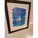 Audrey Scovell (British) framed art work titled Aconitum blue wave Artist Proof in walnut coloured