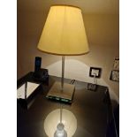 A pair of Lucien Gau Paris LG Paris glass plinth and stainless steel table lamps with shade 46cm