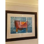 Framed art work titled Diver Rouge IX signed in glazed walnut coloured frame 90 x 77cm (Room 2E)