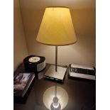 A pair of Lucien Gau Paris LG Paris glass plinth and stainless steel table lamps with shade 46cm