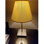 A pair of Lucien Gau Paris LG Paris glass plinth and stainless steel table lamps with shade 46cm