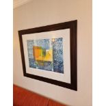 Framed art work titled Diver Juane I signed in glazed walnut coloured frame 90 x 77cm (Room 5A)
