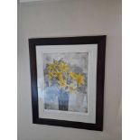 Audrey Scovell (British) framed art work titled Lillies Yellow Damask Artist Proof in walnut