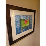 Framed art work titled Diver Vert II signed in glazed walnut coloured frame 90 x 77cm (Room 2D)
