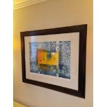 Framed art work titled Diver Vert III signed in glazed walnut coloured frame 90 x 77cm (Room OE)