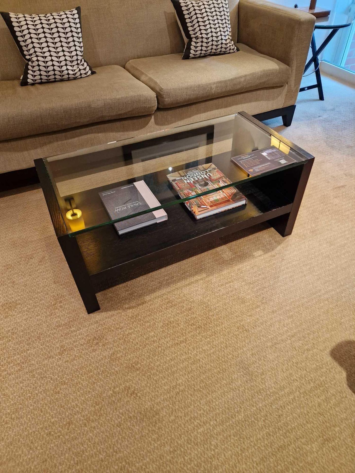 Promemoria black ash and tempered glass top coffee table with undershelf 100 x 50 x 42cm (Room 2F)