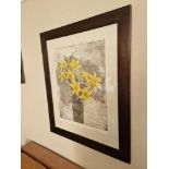 Audrey Scovell (British) framed art work titled Lillies Yellow Damask Artist Proof in walnut