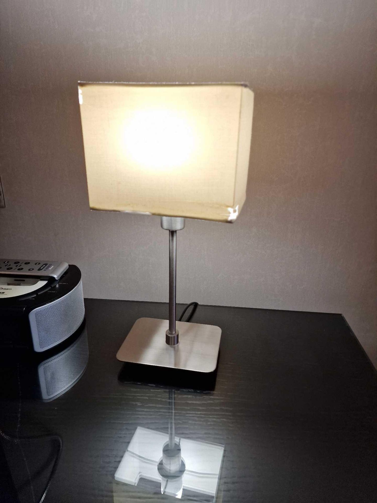 A Set of 2, Nickel Ruby Table Lamps Each lamp: H35.7 x W13 x D10cm (Room 3A)