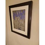 Audrey Scovell (British) framed art work titled Aconitum blue wave Artist Proof in walnut coloured