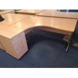 Office furniture suite in beech comprising briefly of 1 x 150cm Right Hand Ergonomic Desk 1 x