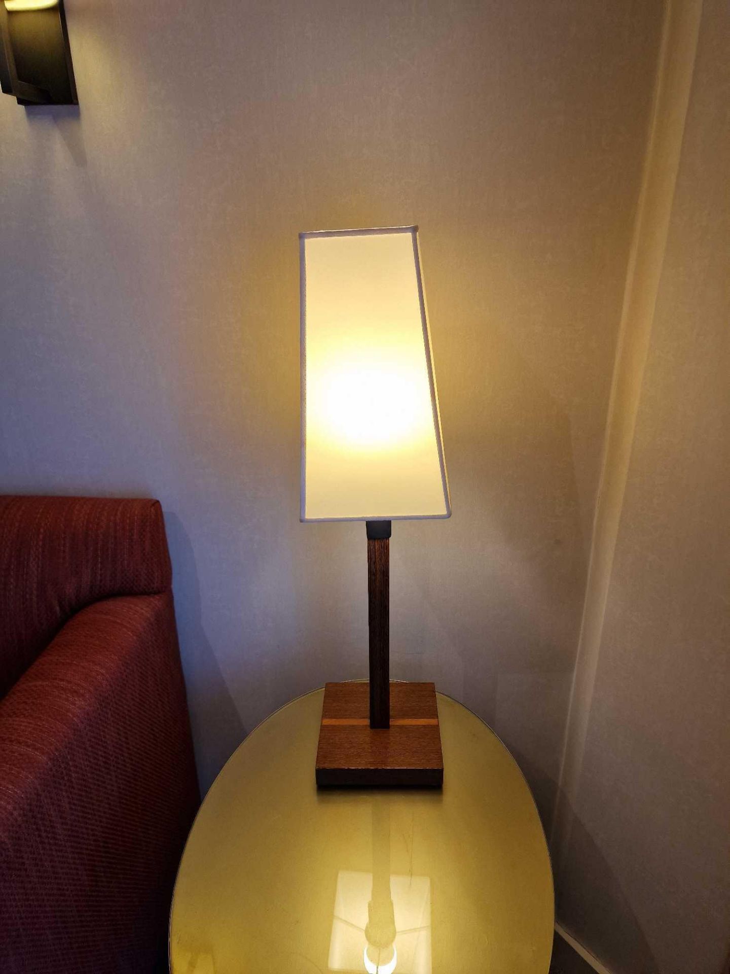 Promemoria table lamp wood column lamp with bronzed collar decoration on square base complete with