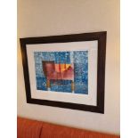Framed art work titled Diver Rouge I signed in glazed walnut coloured frame 90 x 77cm (Room 5g)