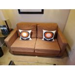 Bernhardt Sedac Meral two seater sofa bed upholstered in ochre fabric 3-fold action for a bed with 6