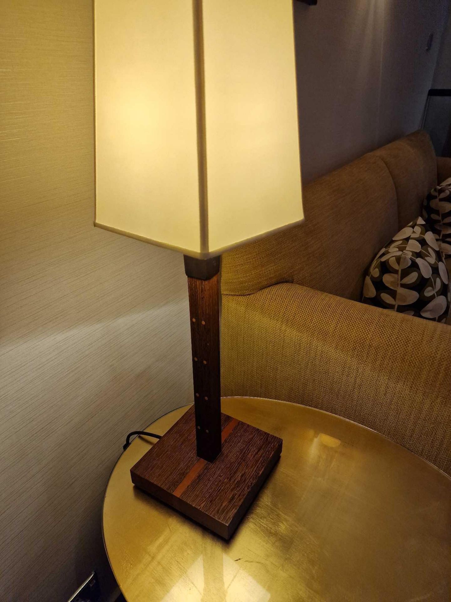 Promemoria table lamp wood column lamp with bronzed collar decoration on square base complete with - Image 2 of 2