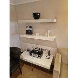 A set of 3 floating gloss white wall shelves 1 x 120 x 60cm and 2 x 120 x 35cn (Room 2F)