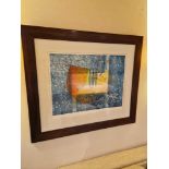 Framed art work titled Diver Juane VIII signed in glazed walnut coloured frame 90 x 77cm (Room 1B)
