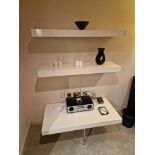 A set of 3 floating gloss white wall shelves 1 x 120 x 60cm and 2 x 120 x 35cn (Room 2D)