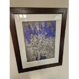 Audrey Scovell (British) framed art work titled Aconitum blue wave Artist Proof in walnut coloured