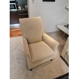 Bernhardt Hospitality upholstered lounge chair harvest gold and pink pattern fabric on solid