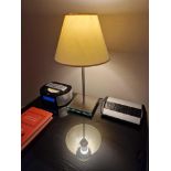 A pair of Lucien Gau Paris LG Paris glass plinth and stainless steel table lamps with shade 46cm