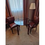 Dining table complete with 2 x Promemoria Italy leather armchairs the dining table constructed of