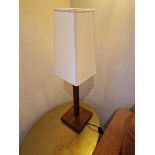 Promemoria table lamp wood column lamp with bronzed collar decoration on square base complete with