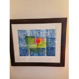 Framed art work titled Diver Vert IV signed in glazed walnut coloured frame 90 x 77cm (Room 3E)