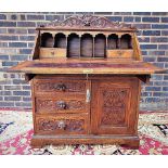 Victorian Stunning High Quality Green Man Carved Oak Bureau The Fall With A Moulded Book-Rest,