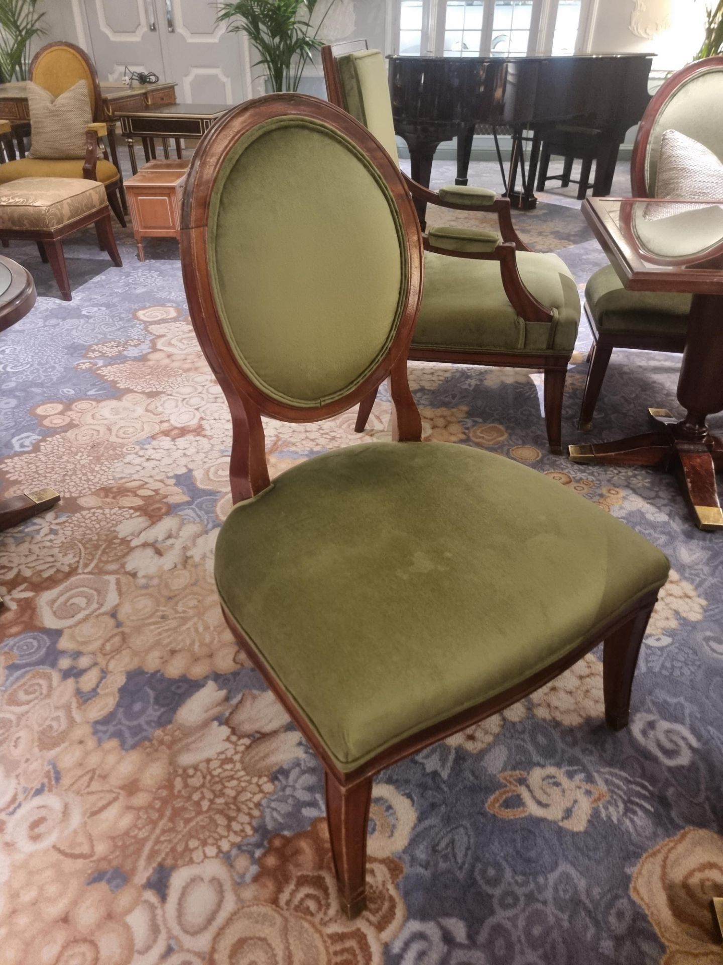 Louis XVI Style Framed And Upholstered Chair In Lelievre Paris Olive Green Salon Chair 68 x 68 x - Image 2 of 3