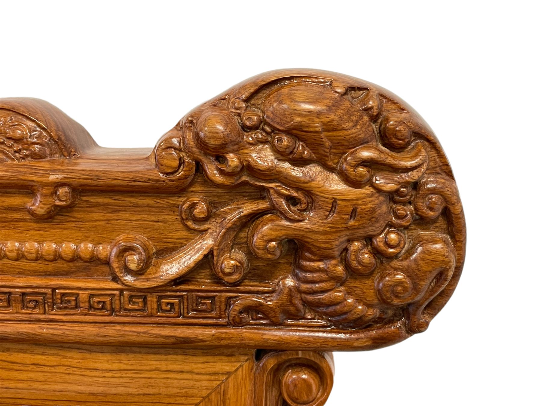 A Pair Chinese Imperial style hardwood throne chairs, the backs carved with dragon masks and birds - Image 8 of 11