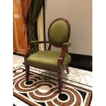 Louis XVI Style Framed And Upholstered Arm Chair In Lelievre Paris Olive Green Salon Chair 68 x 68 x