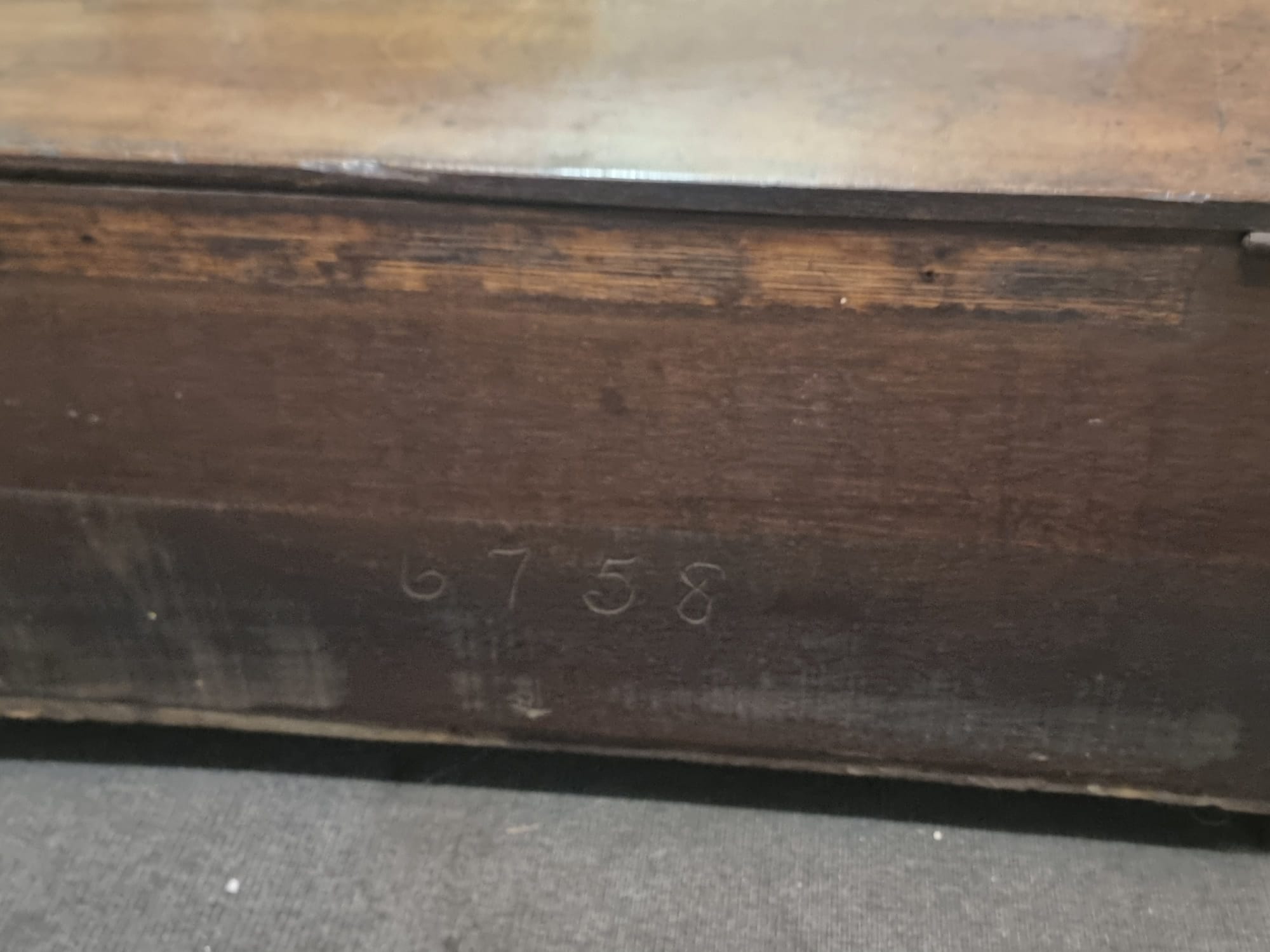 Late 18th Century style oak coffer the plank top above three geometrically carved panels on the - Image 5 of 17